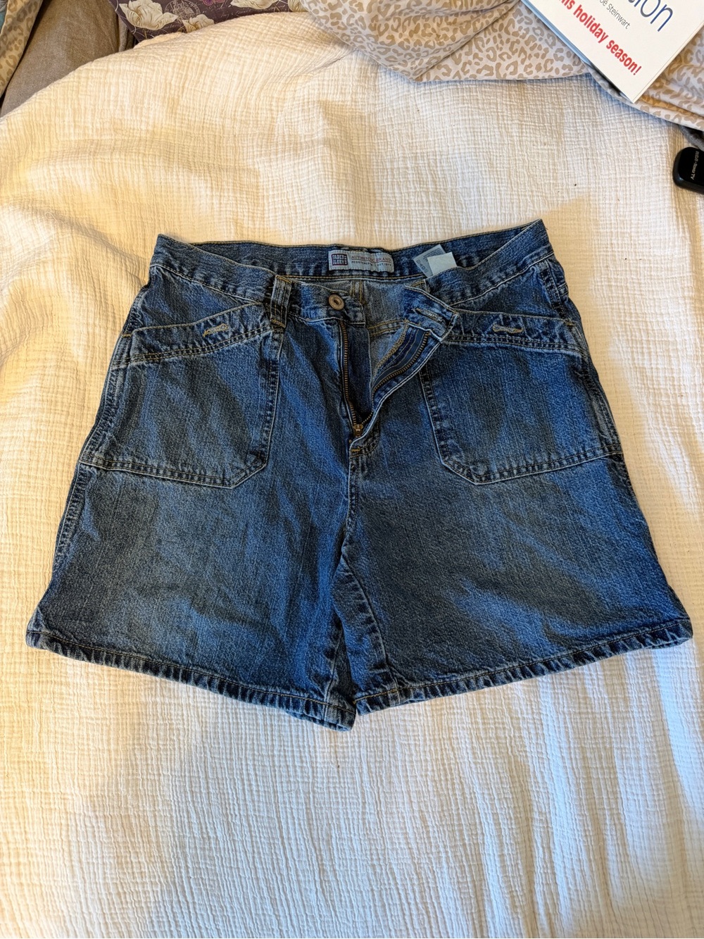 Faded Glory Y2K Denim Bermuda Shorts Size 12 Dark Blue Jean Long Shorts